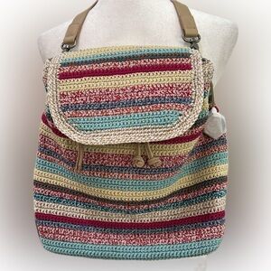 The Sak Multicolor Crochet Stripe Backpack - Cream, Teal, Red, Pink, Tan